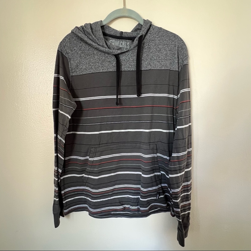 [MICROS] Long Sleeve Striped Hooded Shirt
